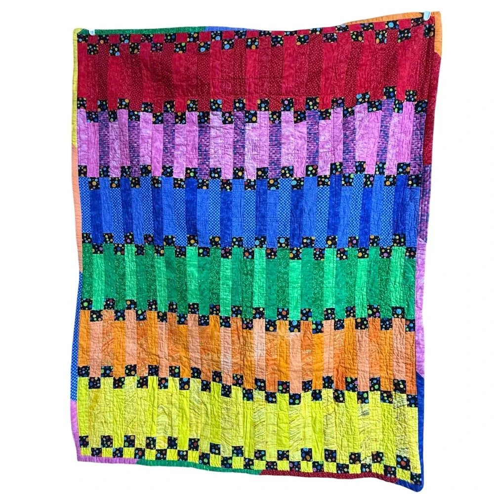 Retro Handmade Transportation Quilt Rainbow Patchwork Cars Trains Planes Blanket